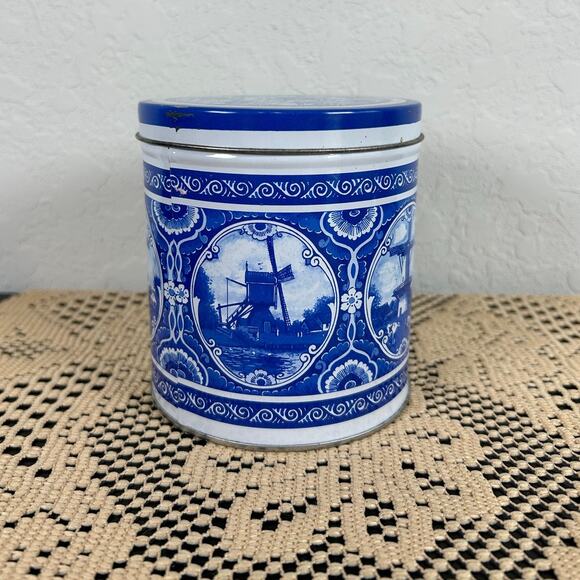 Vintage Decorative Tin- Agro Delfts Blue Holland- 601- windmill- rustic - Picture 3 of 8